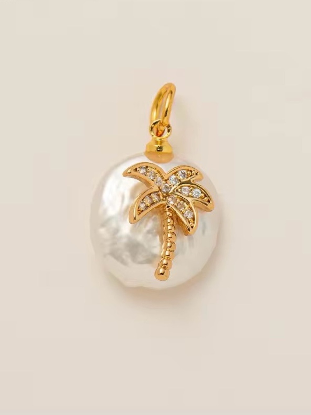 Gold Palm Tree Pearl Charm Pendant - Women's Jewelry